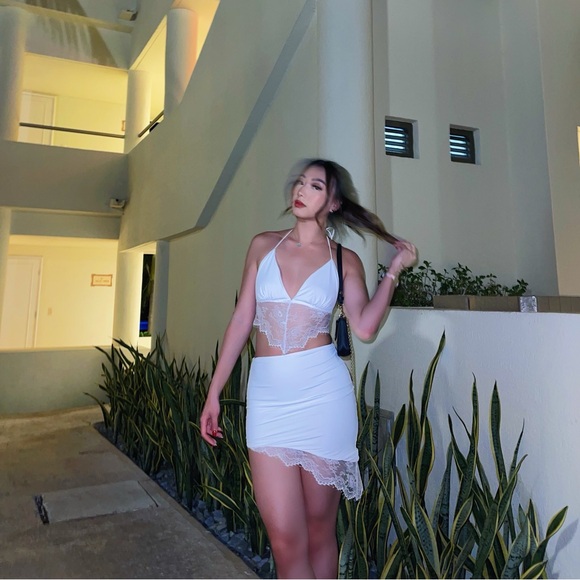 Tiger Mist Two Piece Top & Skirt Lace Trimmed Set - Picture 3 of 3